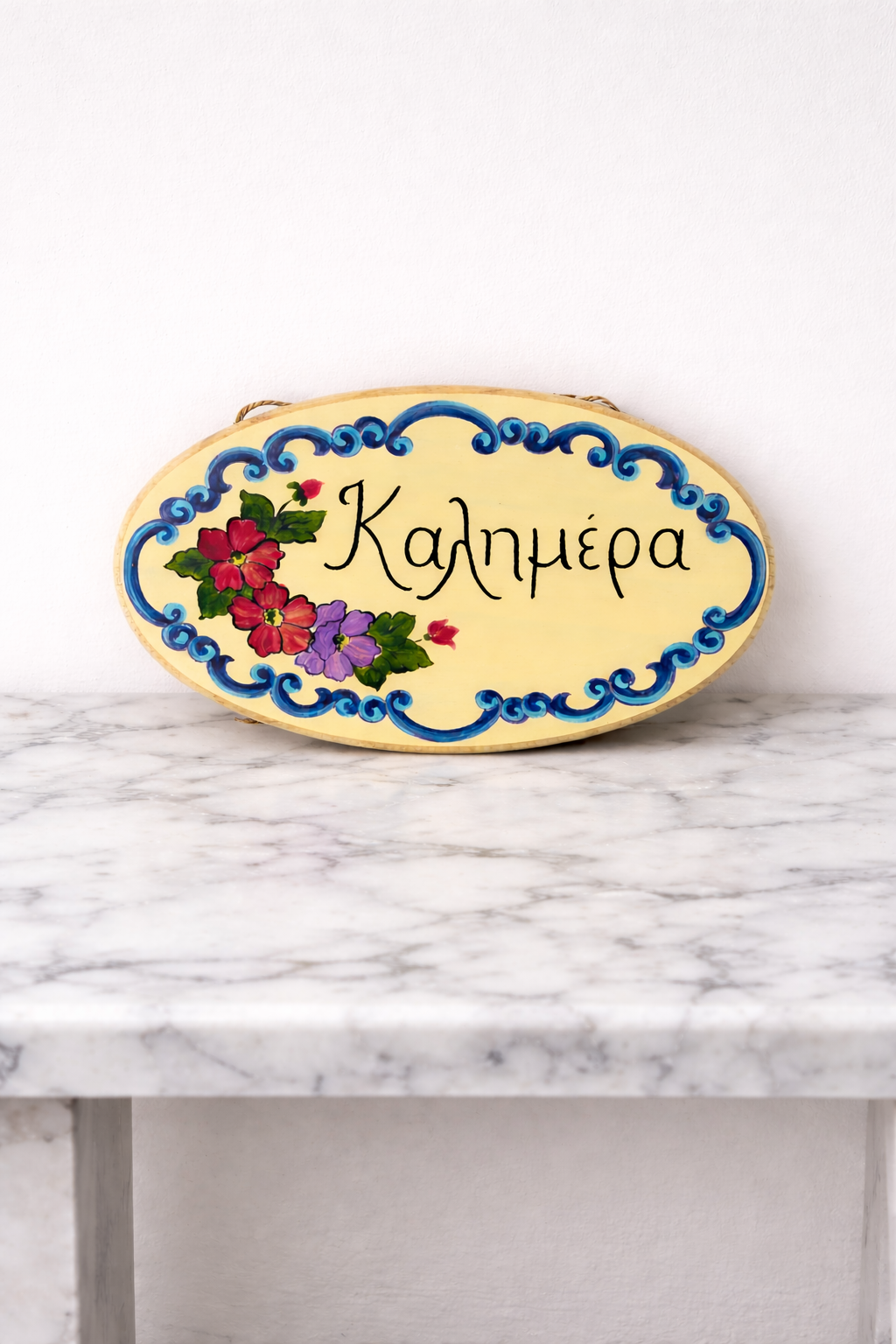 Kalimera Wooden Oval Sign - Flowers