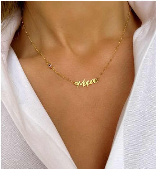 Gold Mama + Pink Evil Eye Necklace