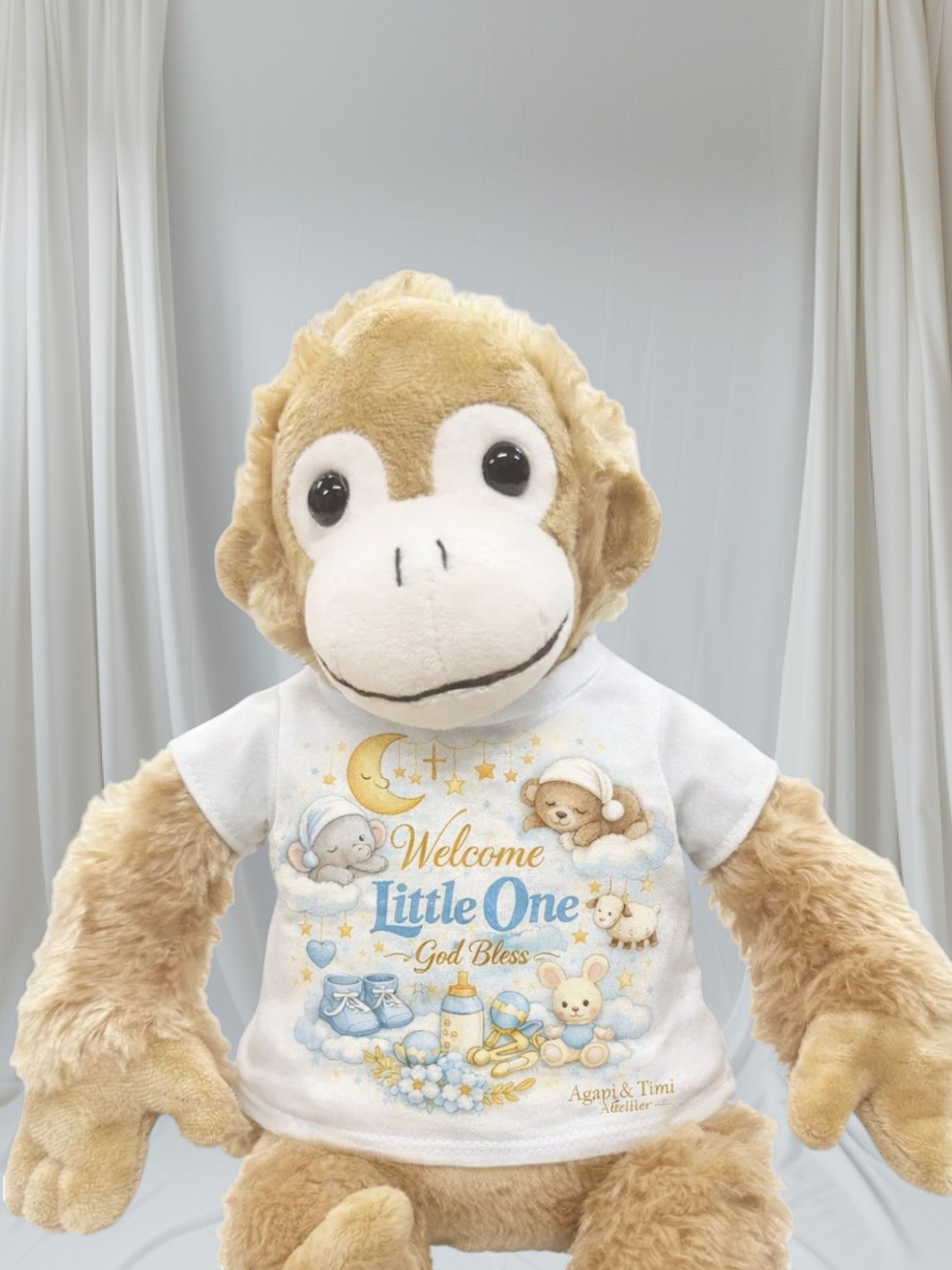Welcome Little One - Monkey -Blue