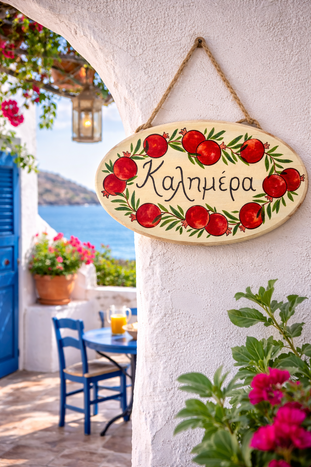 Kalimera Wooden Oval Sign - Pomegranate