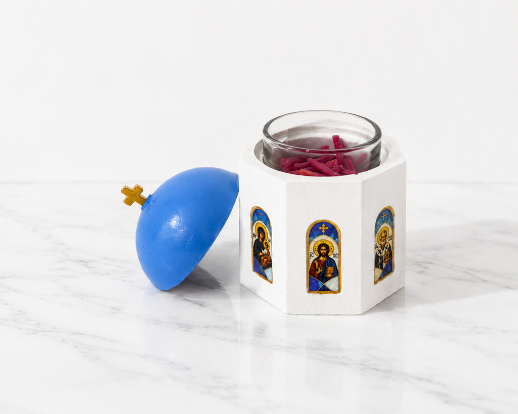 Santorini Church Storage Vessel – Hand Painted Keepsake