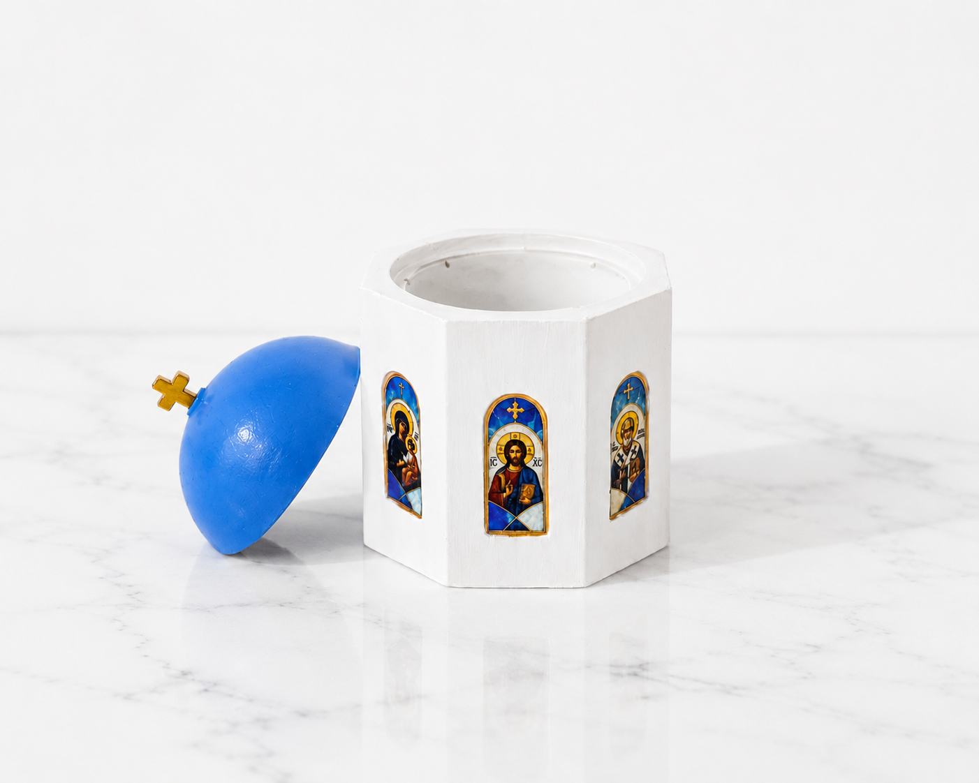 Santorini Church Storage Vessel – Hand Painted Keepsake
