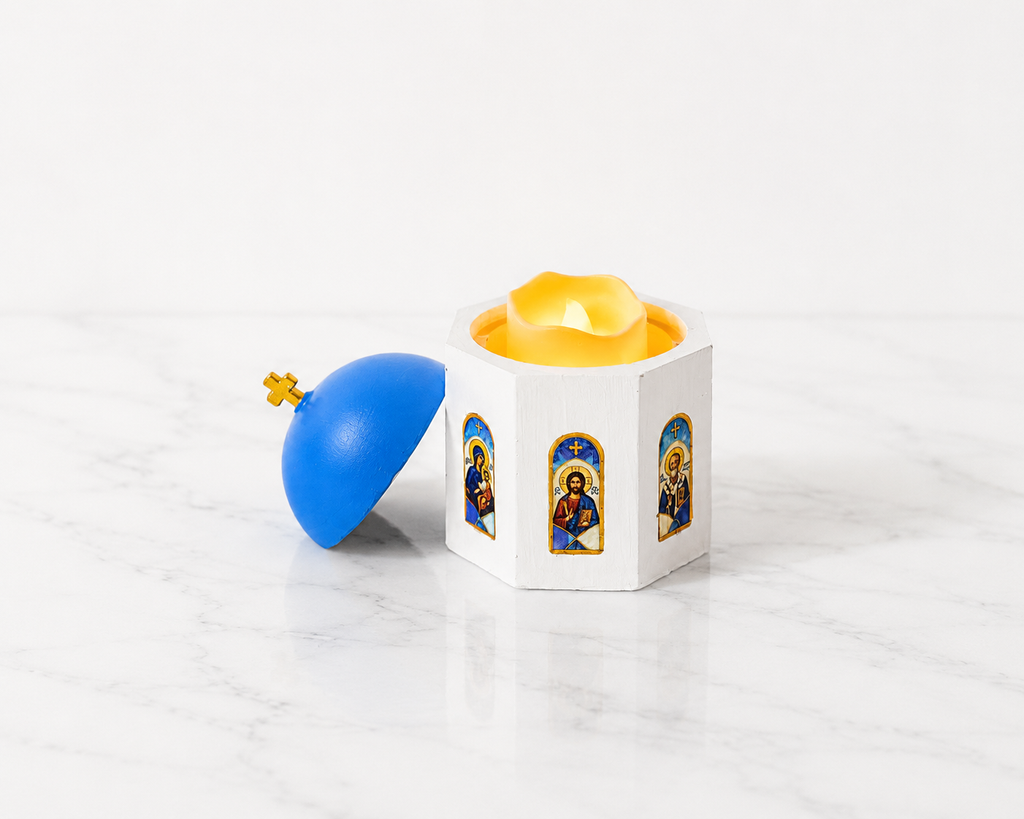 Santorini Church Storage Vessel – Hand Painted Keepsake