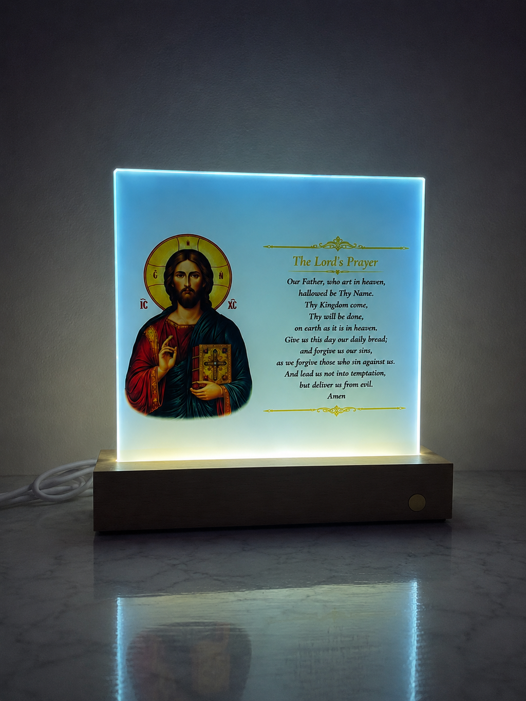 Lords Prayer  Rechargeable LED Glass Icon Night Light