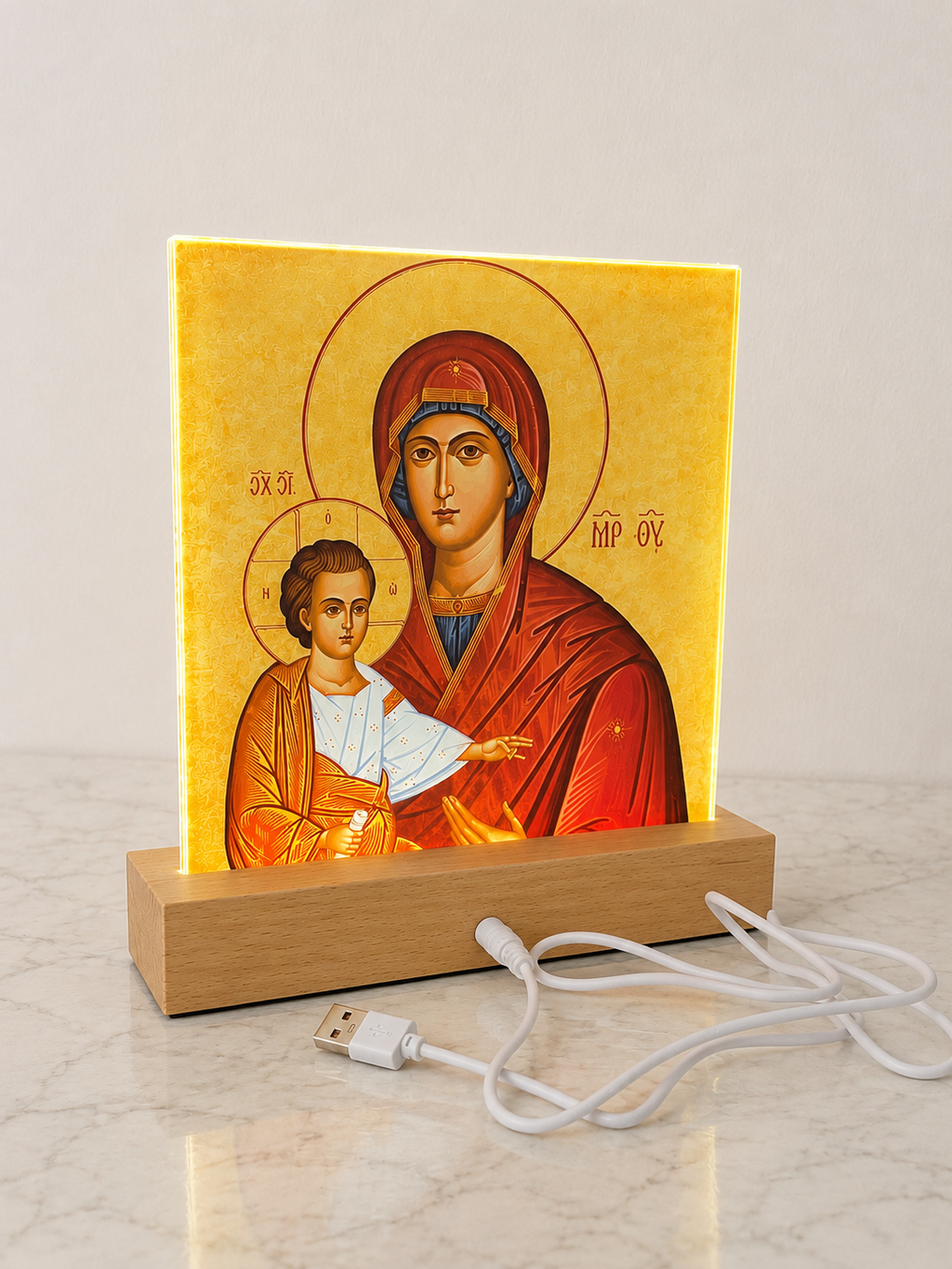 Mary & Jesus  Rechargeable LED Glass Icon Night Light